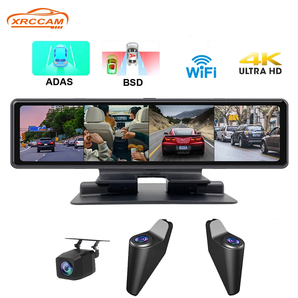 4 ways Dash Cam 360° panoramic monitoring 4K+1080P*3 wifi ADAS BSD 12 inch Dashboard Rearview mirror IPS screen Waterproof lens