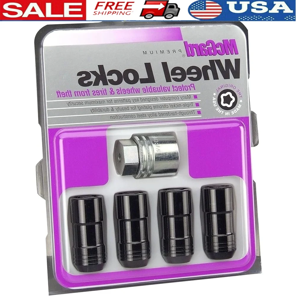 

Black Cone Seat Wheel Locks Set of 4 Hardened Alloy Steel M14 x 1.5 with Unique Key Tool Vehicles