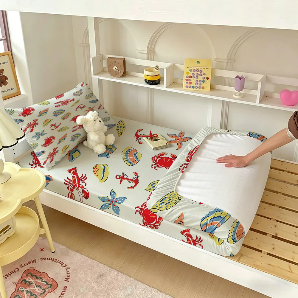 3PCS Colorful Seashell Lobster Ocean Animal Duvet Cover Set 1 Duvet Cover 2 Pillowcases No Filling Soft Machine Washable Coas
