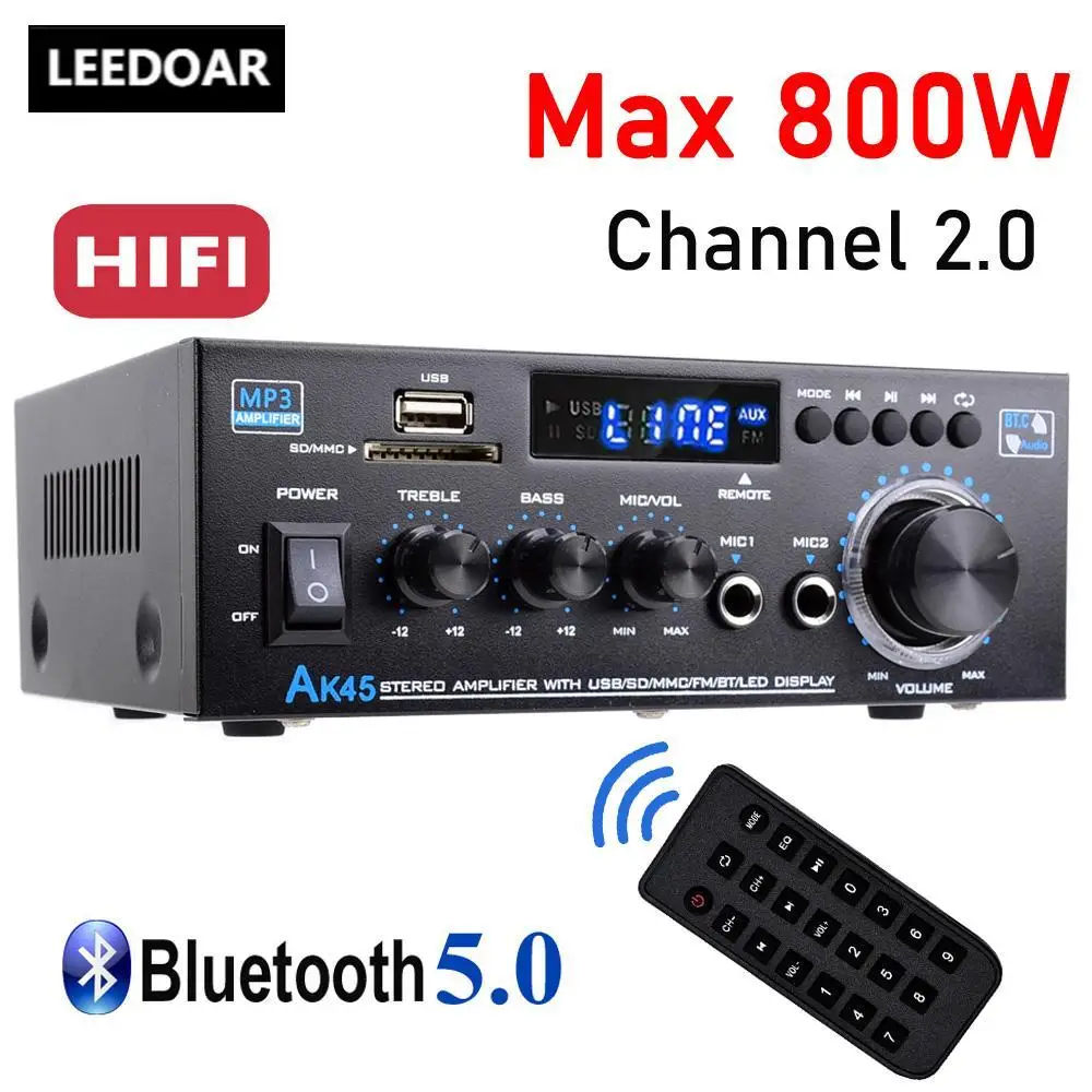 LEEDOAR  AK45 HiFi Digital Amplifier Max Power 90Wx2 Channel 2.0 Bluetooth Surround Sound AMP Speaker for Home Car