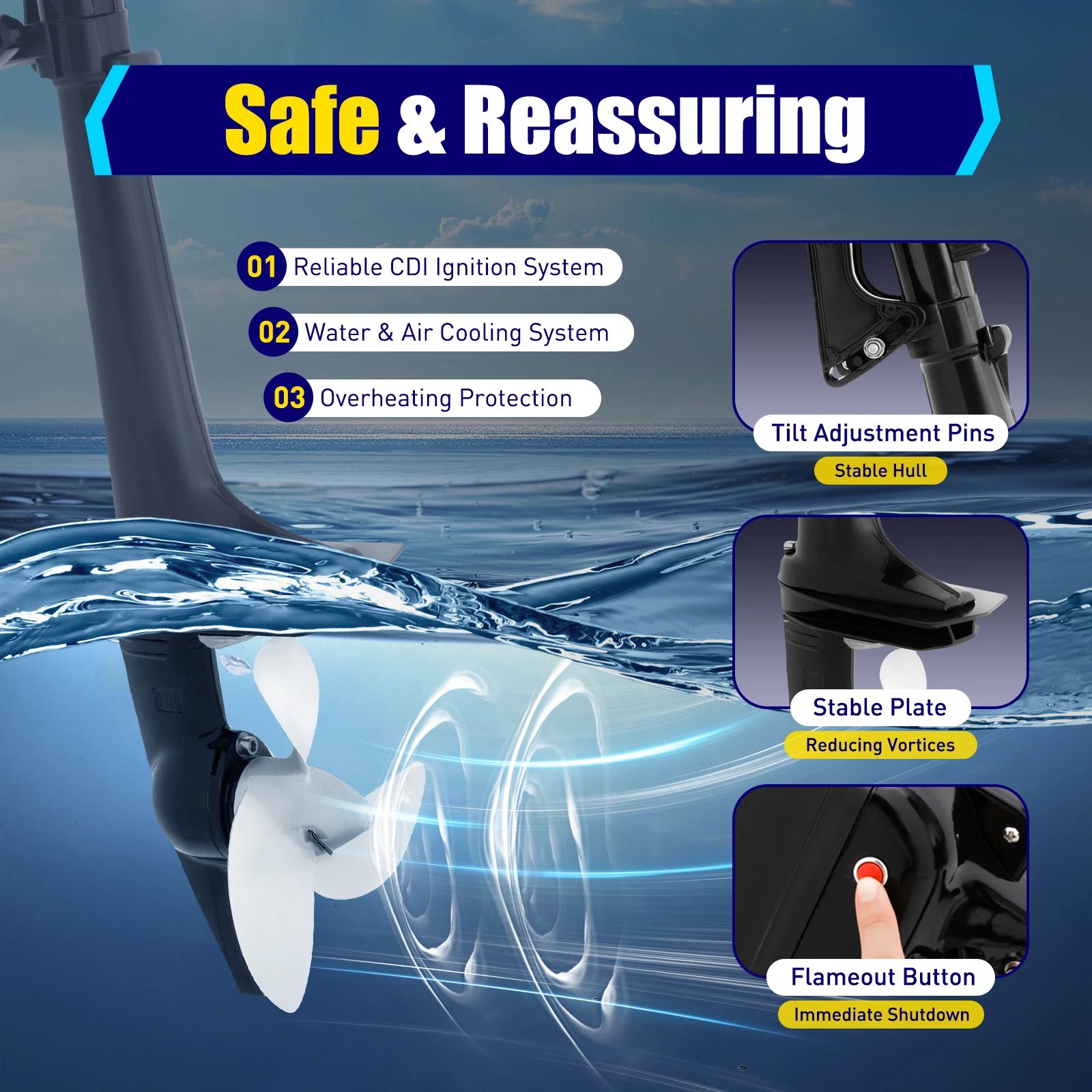 3.6HP 2-Stroke Outboard Motor Fishing Boat Dinghy Engine CDI and Half Water-cooling and Half Air-cooling System