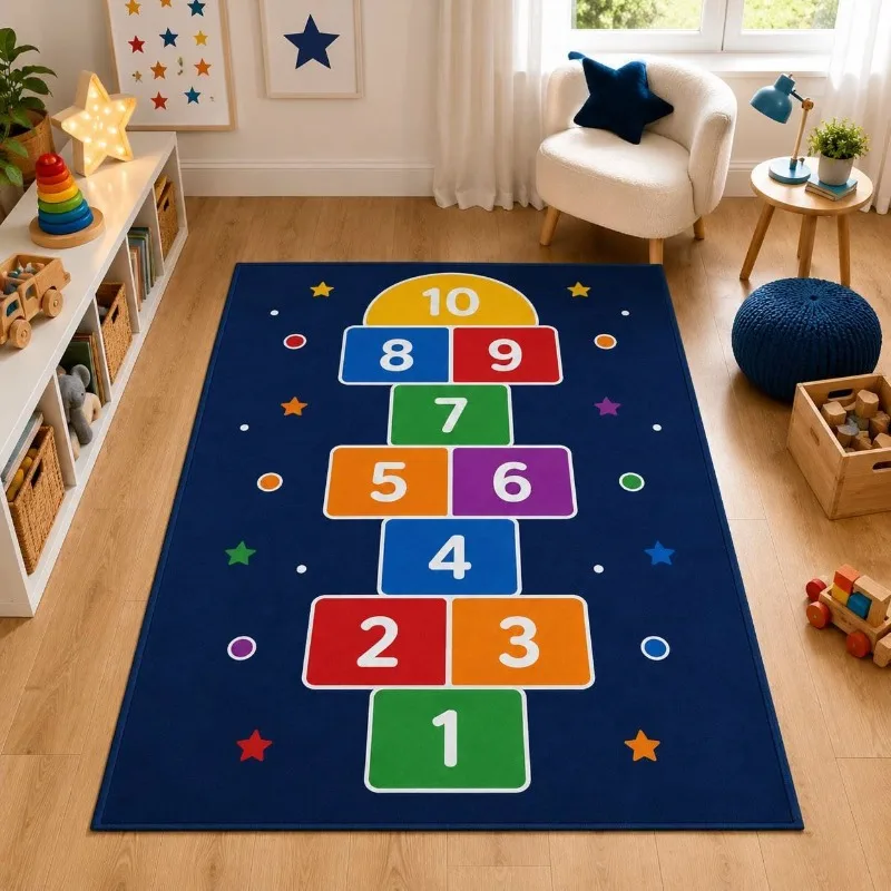 Rectangular Area Rug Hopscotch Number Printed Non Slip Floor Mat Soft Decorative Carpet for Indoor Play Space Home  Carpets