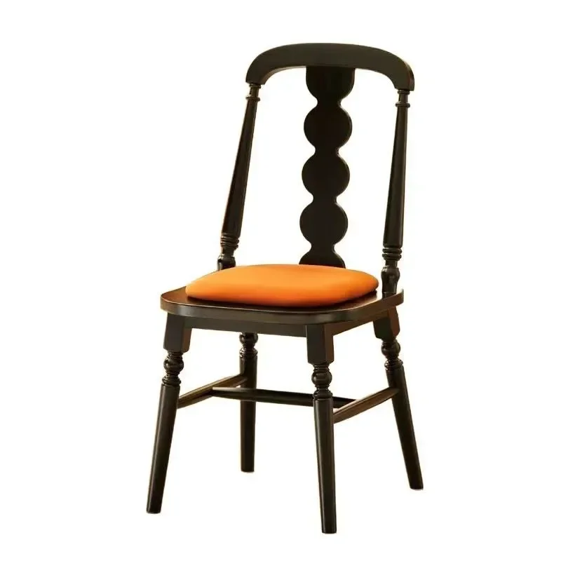 

Medieval French American solid wood walnut backrest soft bag book table chair dining chair retro makeup stool home light luxury