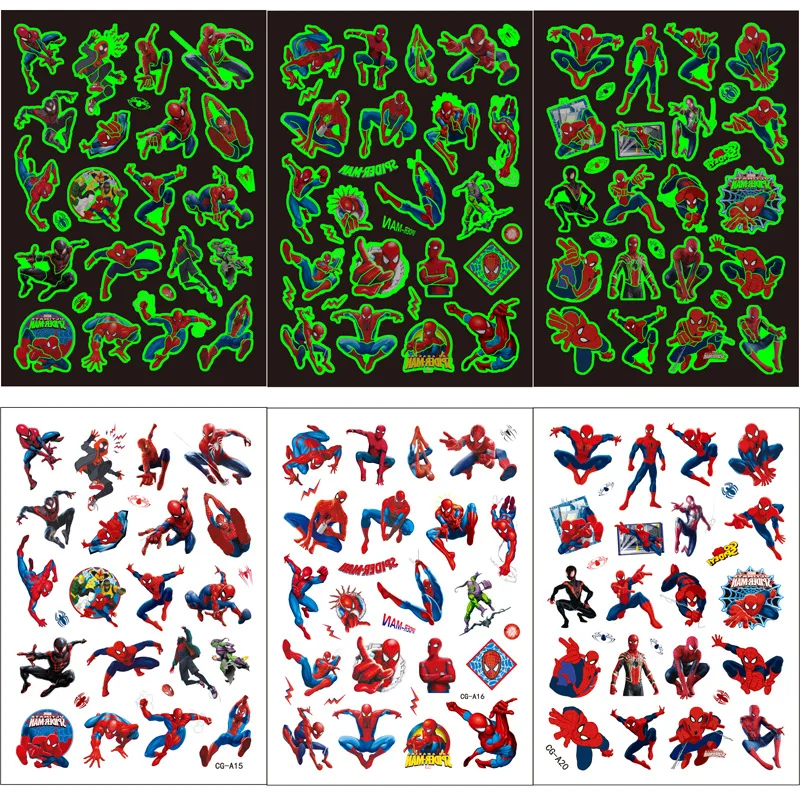 

Glow-in-the-dark SpiderMan temporary tattoo stickers children's tattoo birthday party tattoo transfers water transfer stickers