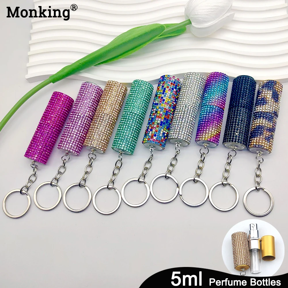 Monking-llavero de botella de Perfume con diamantes de imitación de lujo, 5ml, exquisito llavero, accesorios de joyería, regalo para mujer y hombre