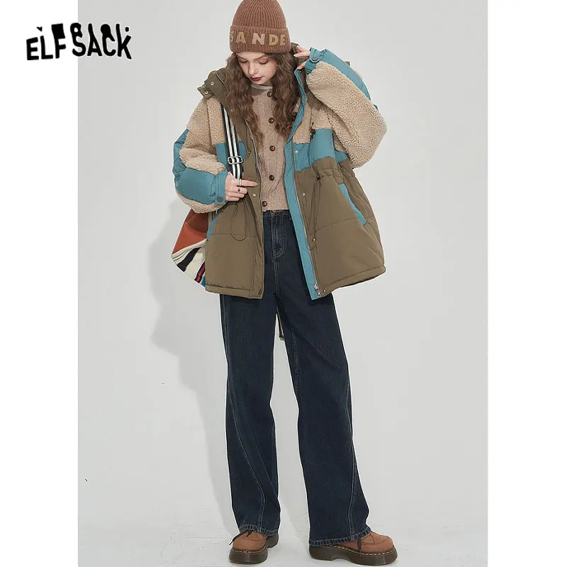 ELFSACK Thickened Cotton Clothes Women 2023 Winter Oversize Casual Coats