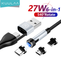 KUULAA 6 in 1 Magnetic Charging Cable 540° Rotate 27W Fast Charge For iPhone Type C Micro USB Magnet Fast Charging Data Cord