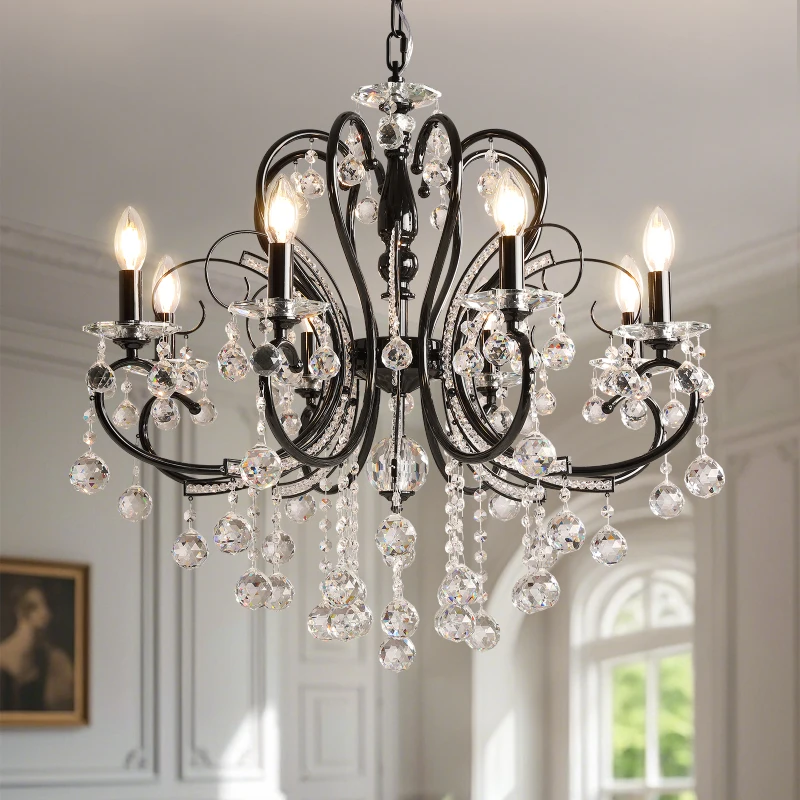 Retro Court Style French-Style Living Room Crystal Chandelier Candlelight, Bedroom Chandelier, Luxurious And High-End Chandelier