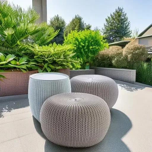 Urban Knit Pouf Ottoman Set of 2 with Storage Table for Patio and Room Décor - Perfect for Balcony, Deck, and Outdoor