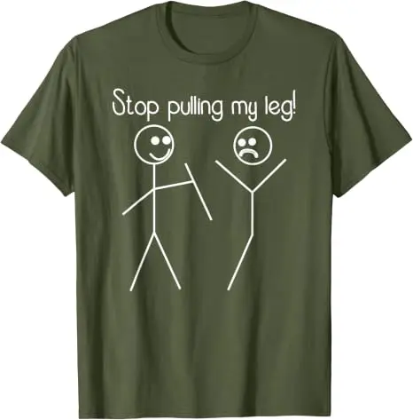 Lustiges T-Shirt mit dem Slogan „Hör auf, mir am Bein zu ziehen“, Y2k Humorvolle Strichmännchen-Slogan-T-Shirts, Humorvolles Strichmännchen-Joker-Slogan-T-Shirt – Detail 10