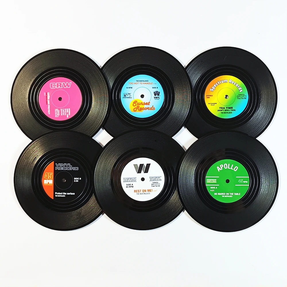 4/6Pcs/Set Vinyl Original Coasters Retro Record Disk Drink Mug Pad Mat Under Glass Hot Utensil Decorative Tray Silicone