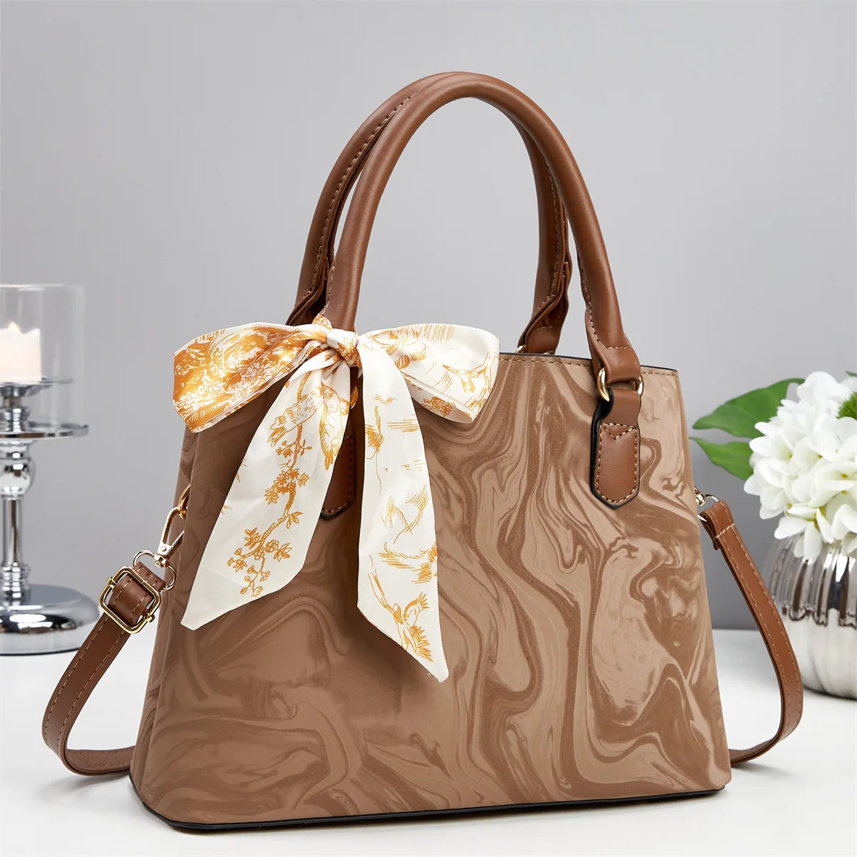 

2025 Fashion Women Handbags with Bowtie Ribbon Shoulder Crossbody Vintage Brown Handbag Large Capacity Ladies Bag Ink Color