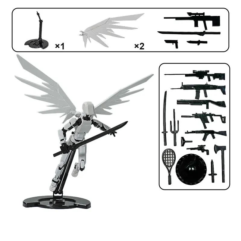 3d Printing Multi-Jointed Action Figure 13 Movable Lucky Robot With Large Wings And Stand Assembly Model Dummy Collectible Gifts