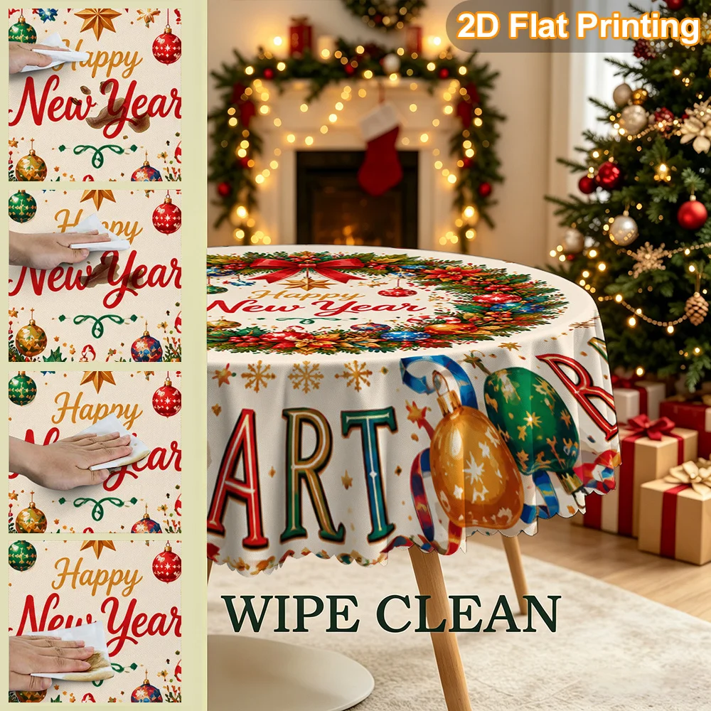 Christmas gift 2D flat model. Pack of 1, New Year's wreath colored ball art round tablecloth