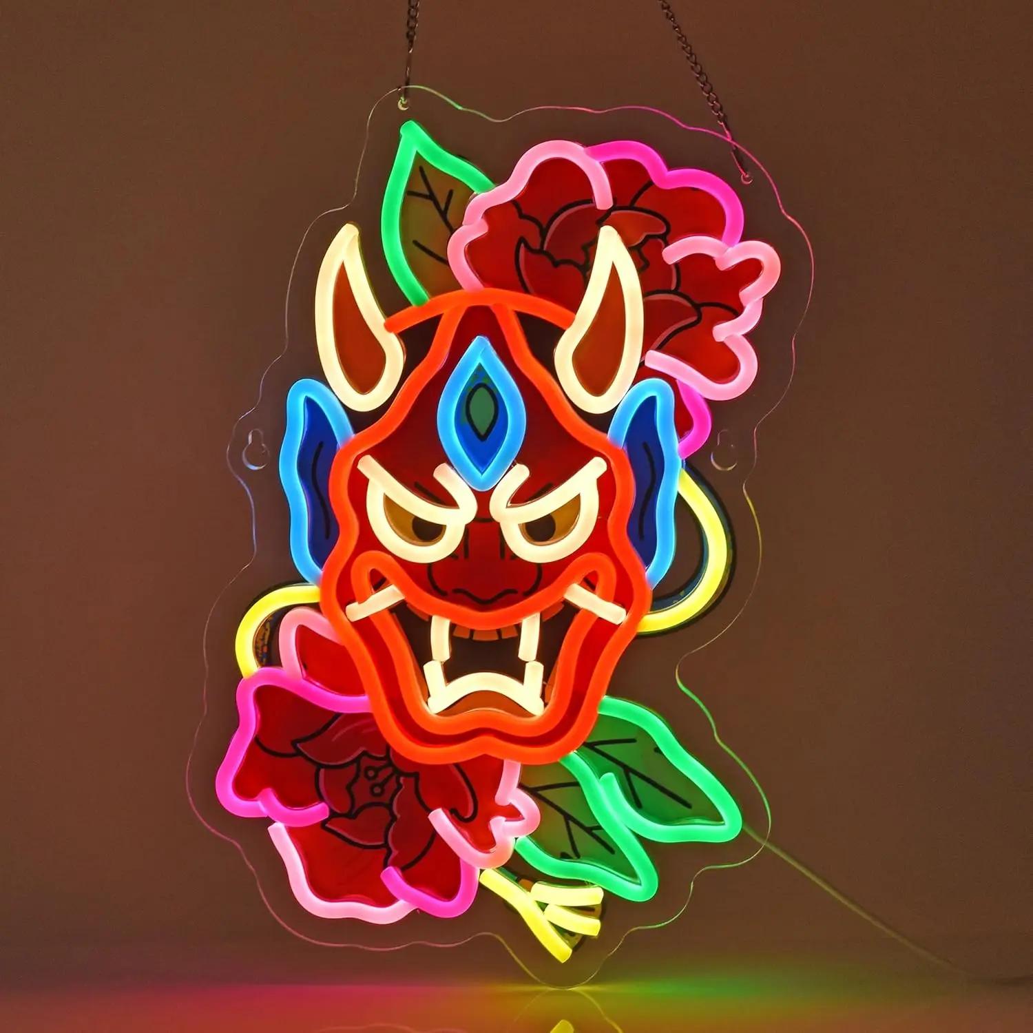 

Hannya Neon Sign Japanese Restaurant Izakaya Tattoo Studio Anime Shop For Wall Decor Light Up Sign USB Powered Dimmable Decor