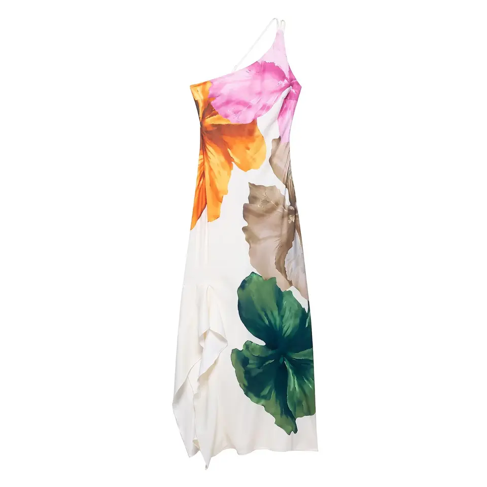 Vestido Largo de Mujer Zevity Sexy de Un Hombro con Estampado Floral, Ajustado, Elegante, Sin Espalda, con Cremallera Lateral, Fiesta, DS9198 2