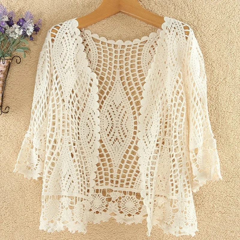 Knitted Hollow Out Cardigan Women's Blouse Summer 2024 New Ladies Jacket Sunscreen Shirt Designed With Temperament Short Coat