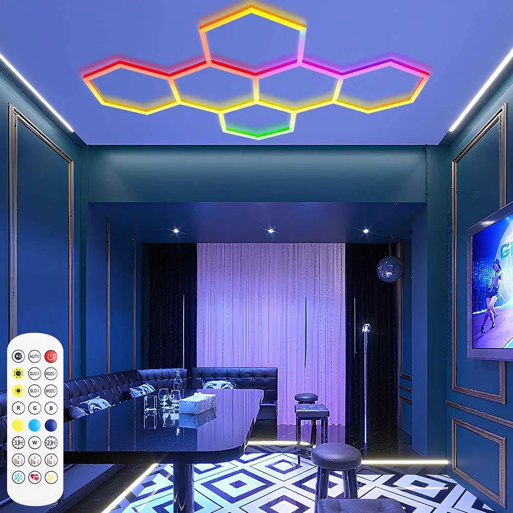 VASTFIRE's New RGB Honeycomb Hexagonal Ceiling Light with Multi-Color Adjustment Can Be Used for KTV, Bars, Gyms