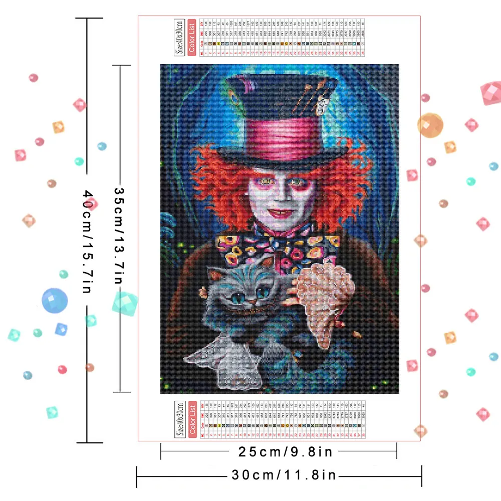 Disney Diamond Painting Mad Hatter Mosaic Alice in Wonderland Cheshire Cat Cross Stitch Embroidery Home Decor 30x40cm Full Round