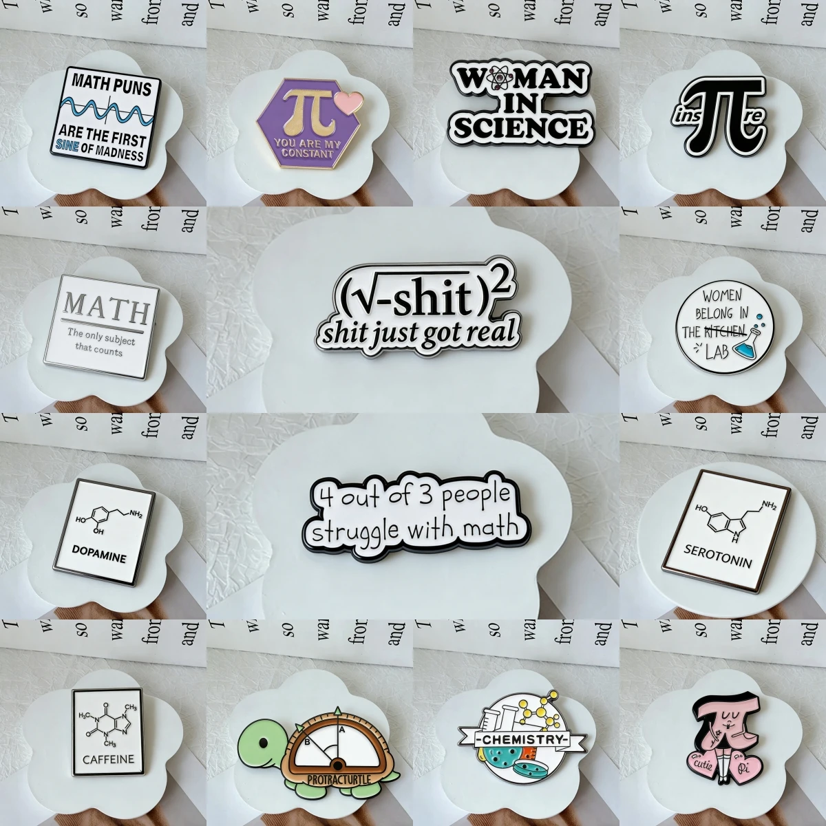Pi Life Math Formula Enamel Lapel Pin, Creative Mathematics Metal Badge Punk Clothing Accessory