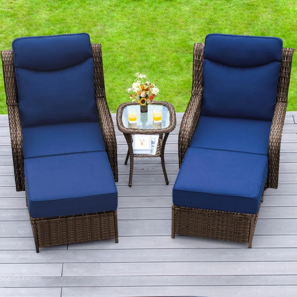 

Outdoor Swivel Rocker Chairs 5 Pieces Wicker Swivel Patio Chair w/Ottomans, Side Table, 5" Extra Thick Cushions and 25" Full Sup