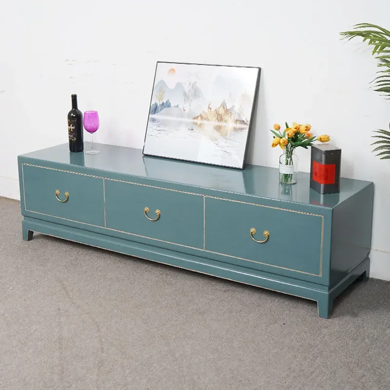 New Chinese Style Solid Wood TV Cabinet Modern Simple Small Apartment Living Room Coffee Table Combo Floor Storage Locker