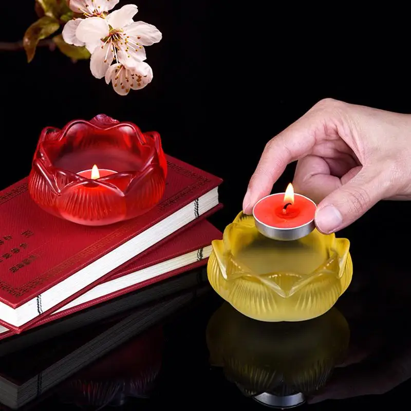 Glass Lotus Candle Holder Windproof Heat Resistant Suitable For Use As A Fragrance Cup Butter Lamp Holder For Ornaments