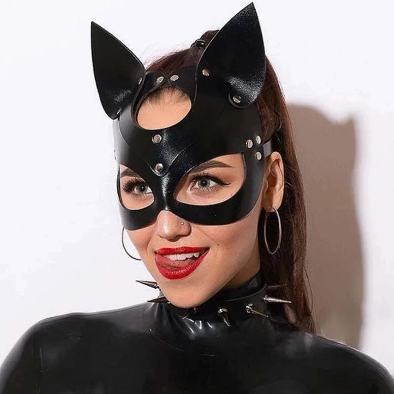 Women's Exotic Leather Half Face Cat Fox Cosplay Mask