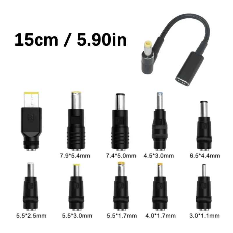 10 peças adaptador de alimentação para laptop tipo c fêmea para 7.9x5.5 7.4x5.0 4.5x3.0 6.5x4.4 5.0x3.0 4.0x1.7 5.5.x1.7 5.5x2.5 3.0x1.1mm conector