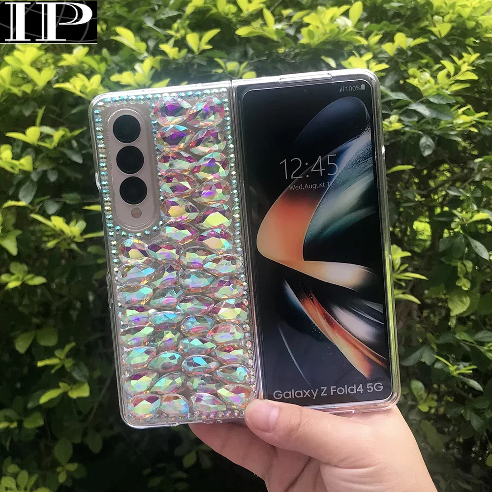 Luxury Fashion Bling Rhinestone Phone Case For Samsung Galaxy ZFold 5 4 3 2 Colorful Water-drop Diamond Clear Hard PC Back Cover