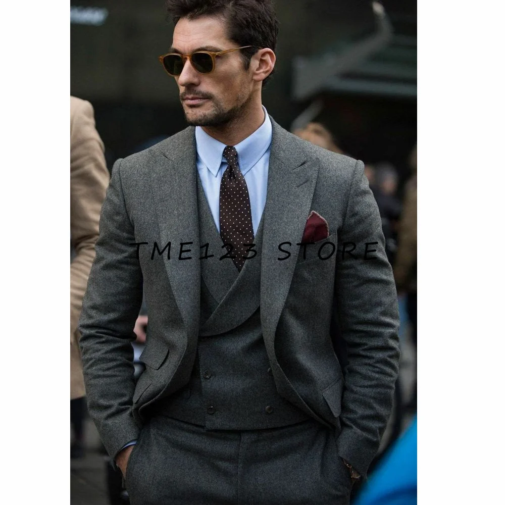 

Men's Woolen Single-breasted Suit V-neck Three-piece Suit Party Costume Men Black Suits for Wedding 2023 Pants full men's suit