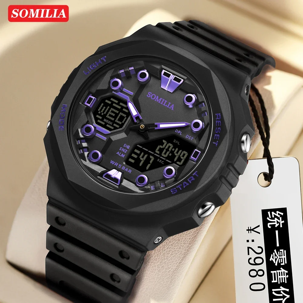 SOMILIA Orologio elettronico da uomo Sport Moda Sveglia unica Impermeabile Cool Doppio schermo Orologio elettronico da uomo di moda S6200