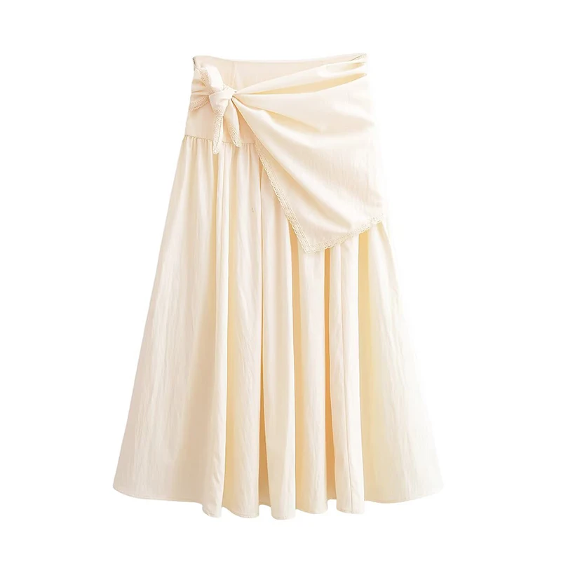 YENKYE New Fashion Women Scarf-style Overlapping Pleated A-line Midi Skirt Elegant Office Skirts