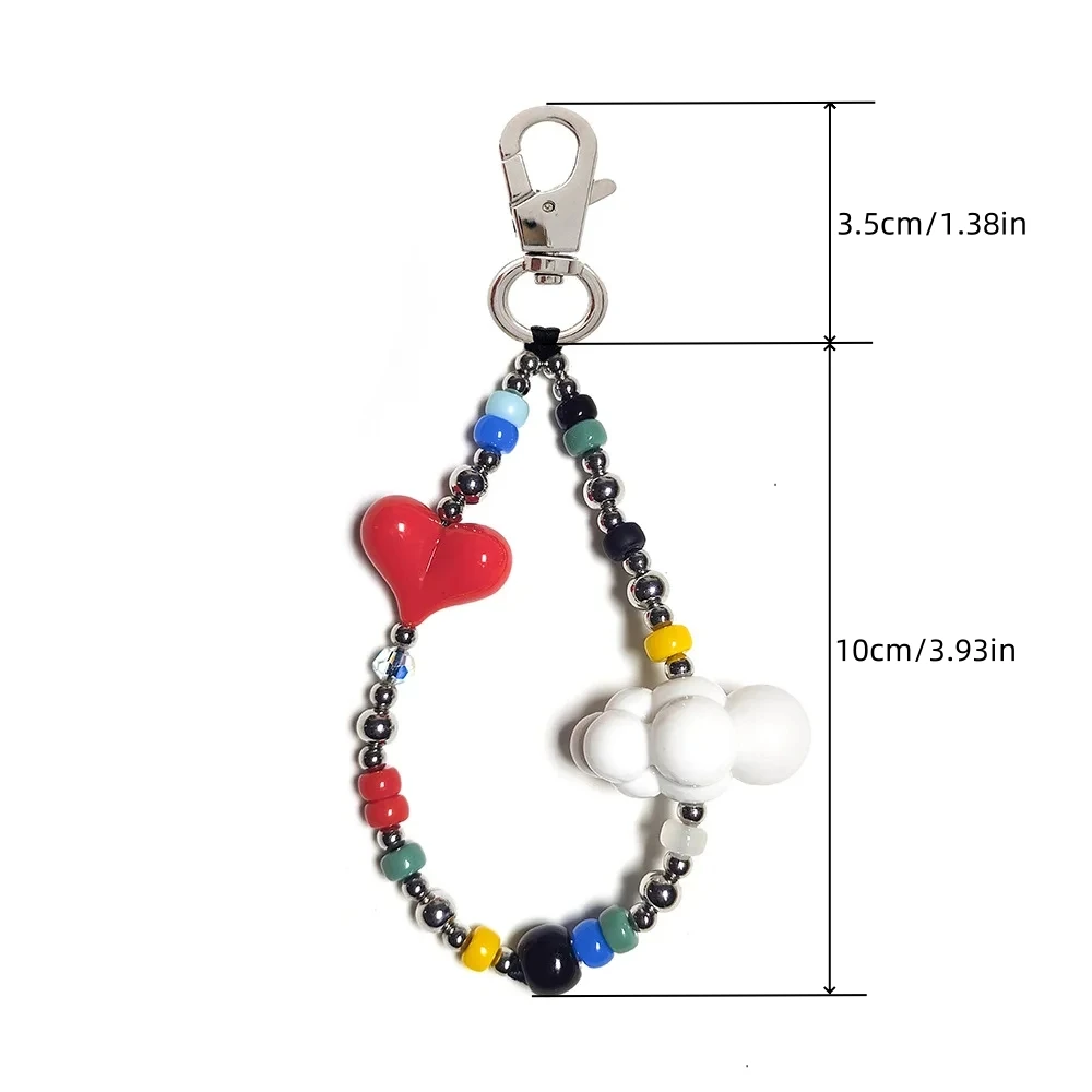 HERLOOK Keychain Red Heart Keyring Y2K Accessories Cloud Key Chain Colored Beads Keychains Pendant Women Boho Jewelry Gift