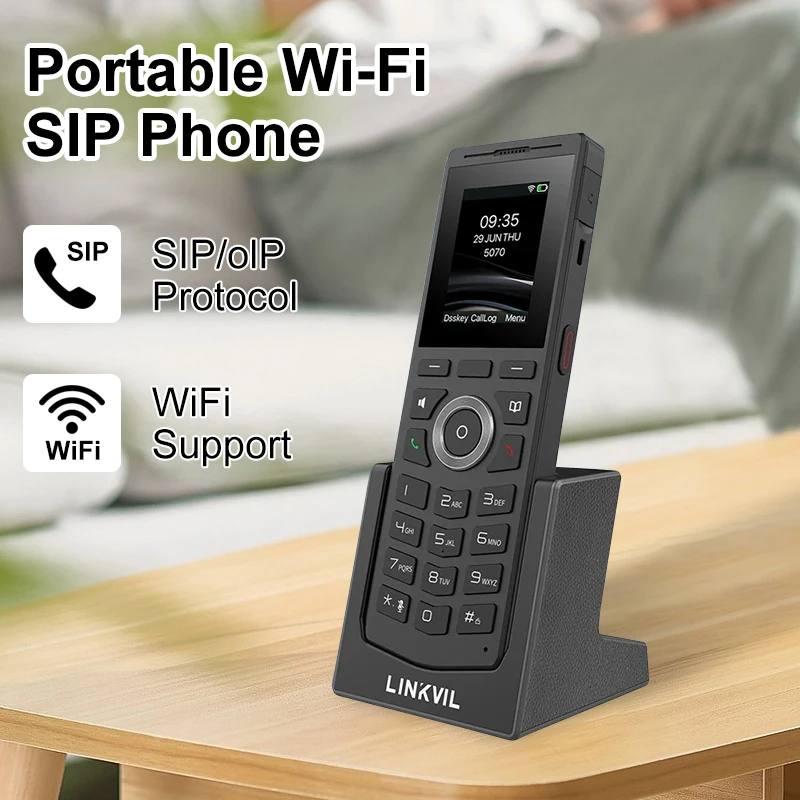 LINKVIL Wireless WiFi SIP VoIP Protocol Audio Handheld Phone for Office Home Hotels Portable with Belt Clip US Plug SIP Phone