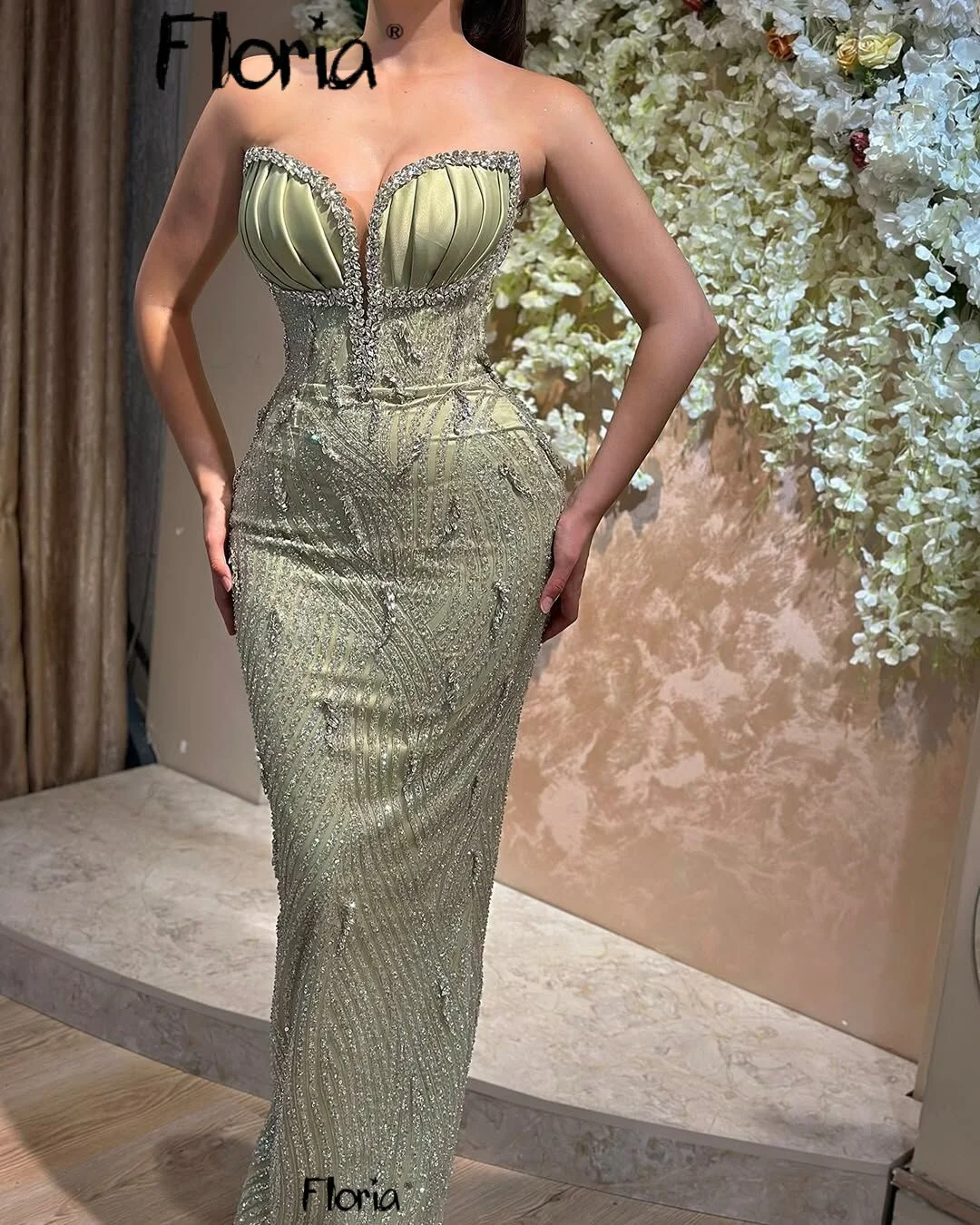 green dress dubai Sage Maxi Party Detachable Puff Sleeve Prom Dresses Mermaid Plus Size Wedding Guest Gown Customized Arabic Cocktail dress for women
