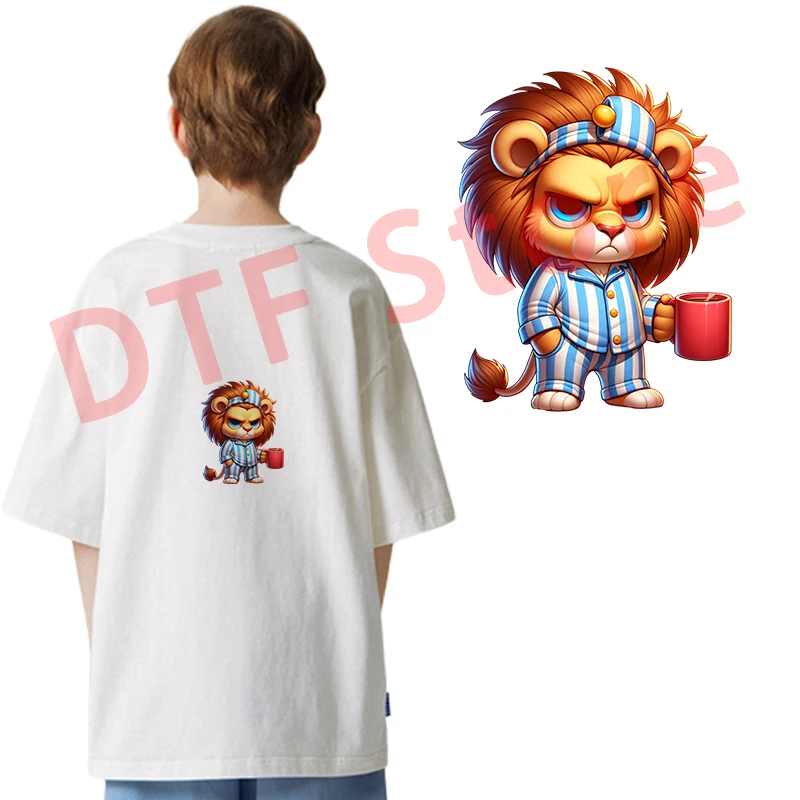 Cartoon Angry Not Waking Up Little Animal Iron On Patch  DTF Heat Transfers transfert T-shirt For Children's clothing