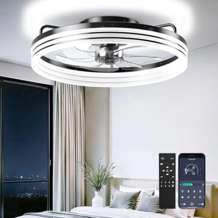 

Ceiling Fan with Light20" Flush Mount Ceiling Fan 6 Speeds 3000-6500K Dimmable LED App and Remote Control Quiet DC Motor for Be