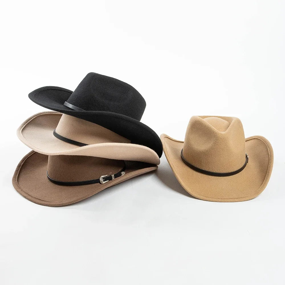 

Зимняя модная теплая ковбойская шляпа с твердым верхом, универсальная джазовая шляпа с изогнутыми полями, 100% шерстяной материал, цилиндр в джазовом стиле