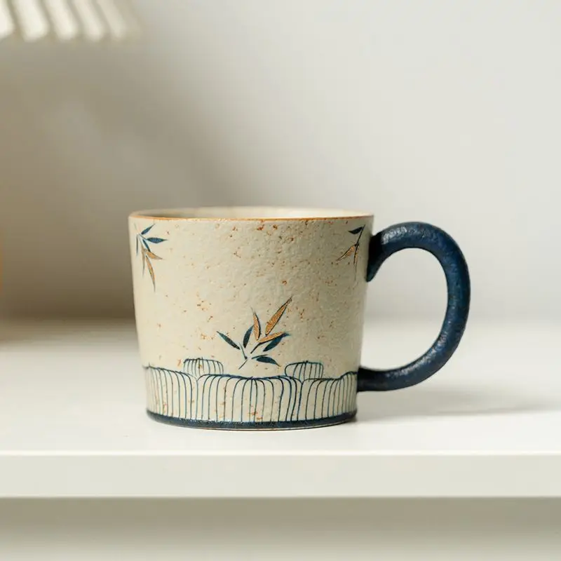 

Chinese Style Blue And White Flint Red Pure Hand-Painted Bamboo Shadow Yingya Coffee Cup Anti Scald Mug Ceramic Personal Tea Cup