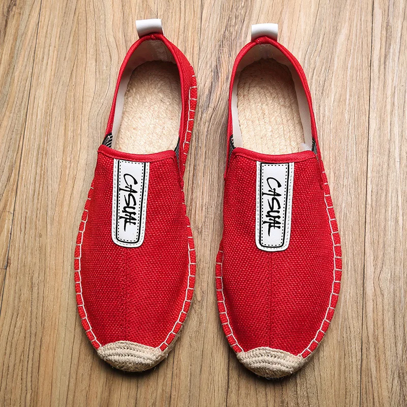 Linen Male Casual Shoes Loafers Mens Flats Weaving Fisherman Shoes Men's Handmade Flats Espadrilles Elegant Driving Shoes Men