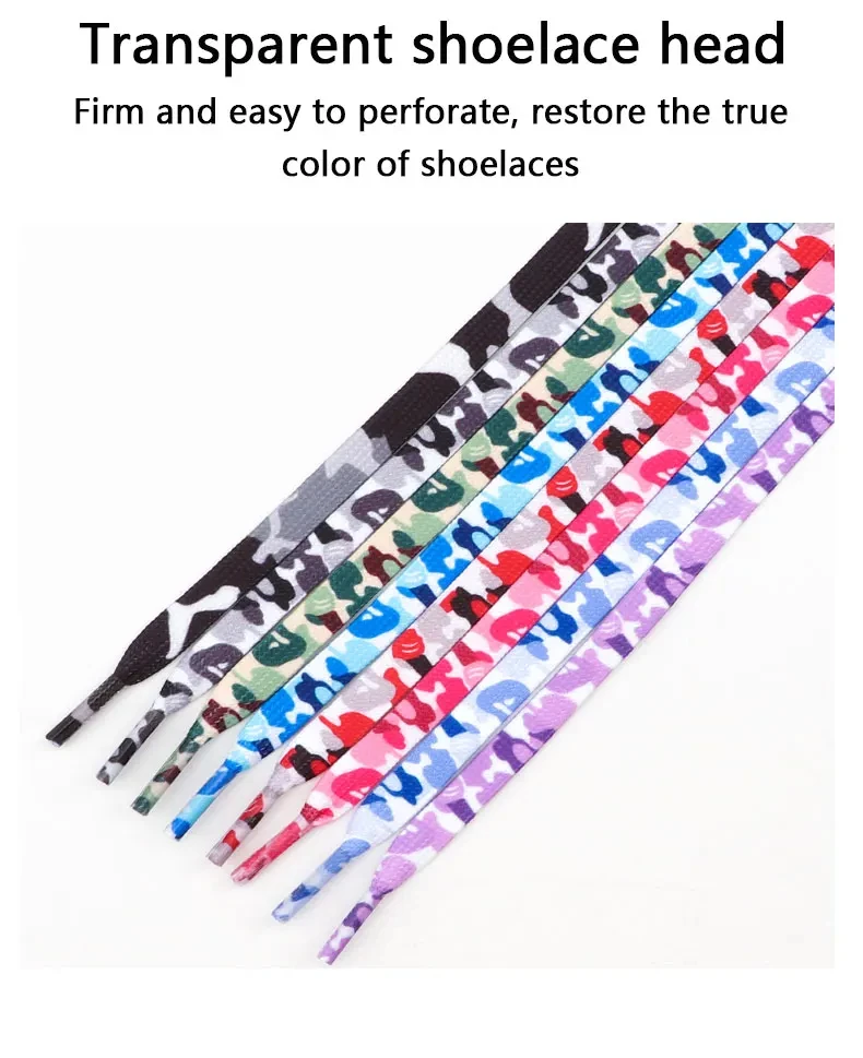 Flache Schnürsenkel für Sneaker, bunte Schuhbänder mit Camouflage-Print, Schnürsenkel für Herren- und Damenschuhe, Freizeitschuhe. – Detail 4