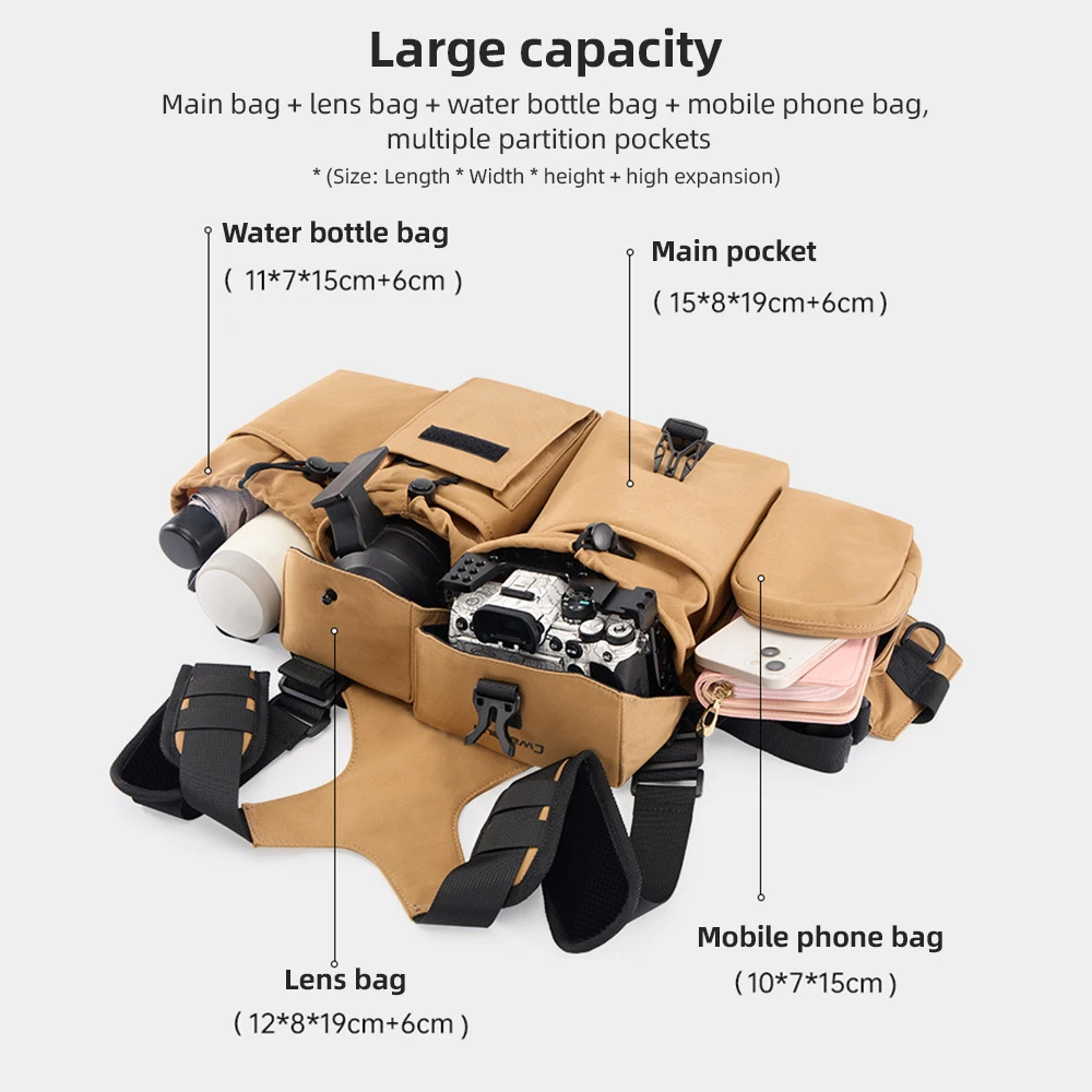 Camera Harness Chest Pack Camera Vest Camera Bag Camera Waist Pack Waterproof for DSLR Camera Body Lens Smartphone Water Bottle