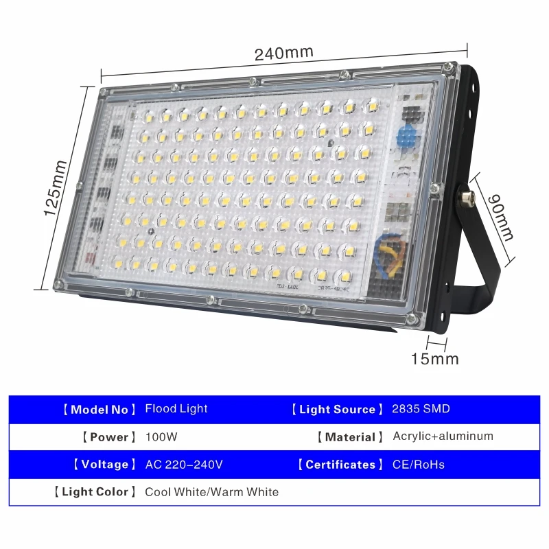 4pcs/lot 100W Led Flood Light AC 220V 230V 240V Outdoor Floodlight Spotlight IP65 Waterproof LED Street Lamp Landscape Lighting