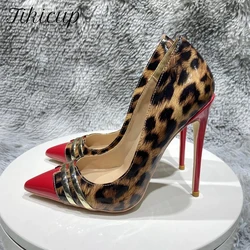 Tikicup Patchwork Leopard Women Pointy Toe High Heel Shoes for Party Show Event Sexy Slip On Stiletto Pumps Customizable