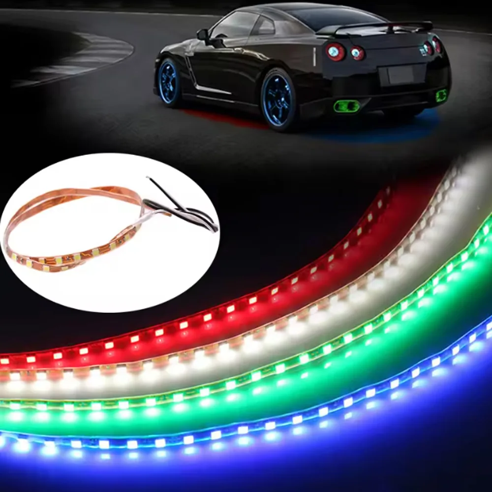2PCS LED Strip Lights 1210 45SMD Auto Atmosphere Lights 45CM Red Ice Blue Yellow Waterproof Car Accessorie Soft  Decorative Lamp