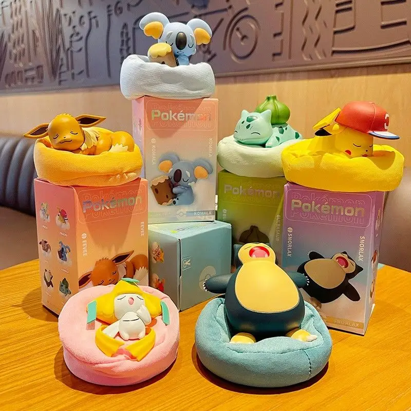 Kawaii 10 cm Pokémon Pikachu Slapen Positie Serie Blind Box Anime Snorlax Bulbasaur Kamer Decoratie Desktop Ornament Figuur