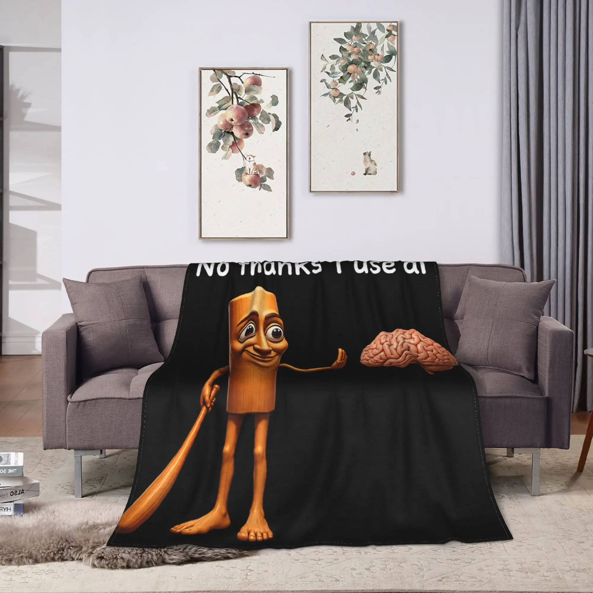 Power of AI Tung Sahur Abandons His Brain Funny Meme Joke Warm Blanket For Home Decor Bedding Throws Travel Flannel Bedspread