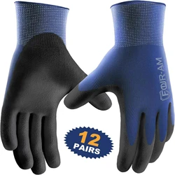 12pairs Ultra-Thin PU Coated Work Gloves,Excellent Grip,Nylon Shell Black Polyurethane Coated Safety Work Gloves,Knit Wrist Cuff