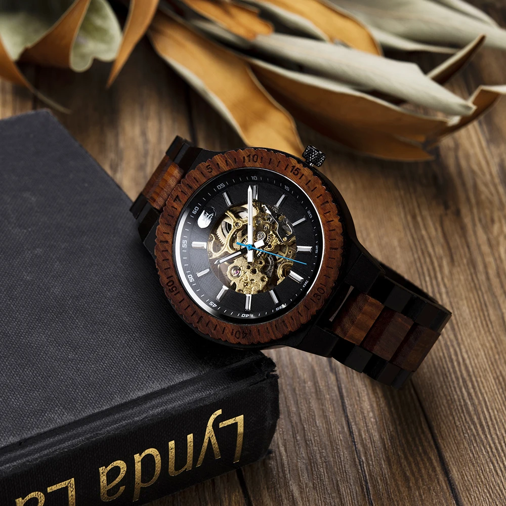 BOBO BIRD Automatic Machinery Watch for Men Wooden Stainless Steel Hollow Out Waterproof Watches relogio masculino Custom Gift